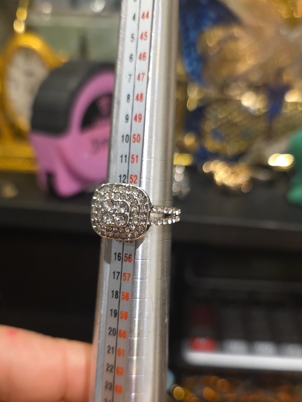 Source Unknown Silver Cocktail Halo Ring with White Stones